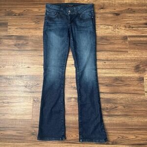 Vintage Guess Y2K Low Rise Bootcut Daredevil Jeans Women 27 Dark Wash Rhinestone